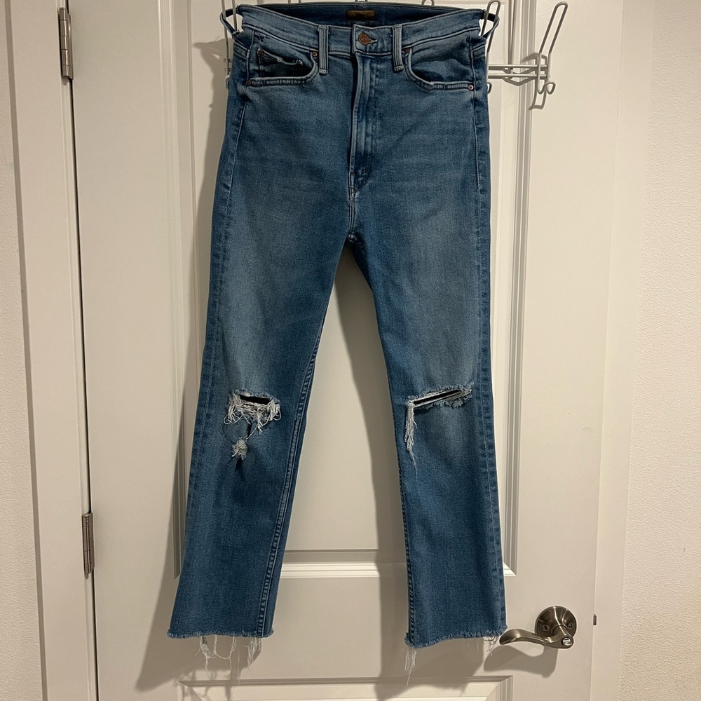MOTHER High Waisted Rider Ankle Fray - Party Like A Pirate Blue Jeans